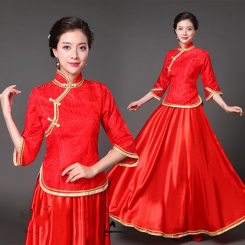 Republic of China costume classical dance performance chorus dresses for women qipao dresses Chinese guzheng performance  dresses female Chinese bridesmaid dresses